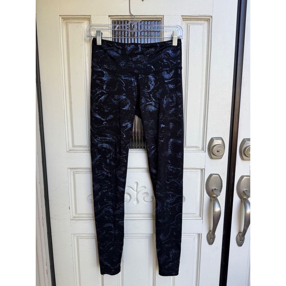 Ivivva by Lululemon Kids Black Blue Swirl Print Active Leggings Size 14
